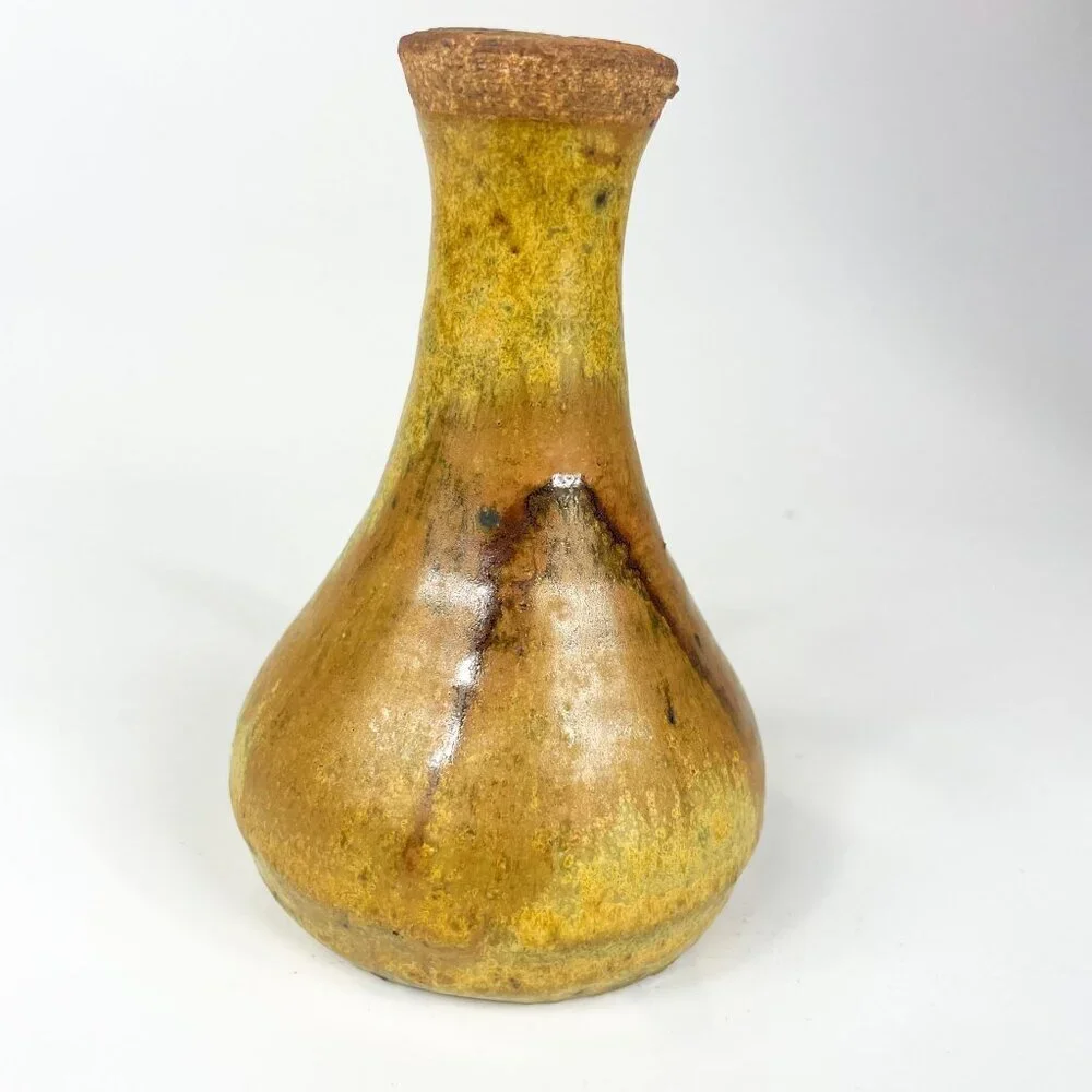 Ernest Gentry Studio Pottery Stoneware Yellow Brown Pitcher Vase